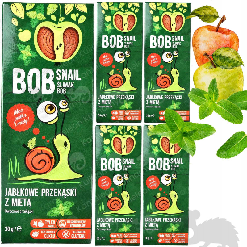ŚLIMAK BOB SNAIL PRZEKĄSKA OWOCOWA BEZ CUKRU JABŁKO-MIĘTA 30G x 5szt 150G