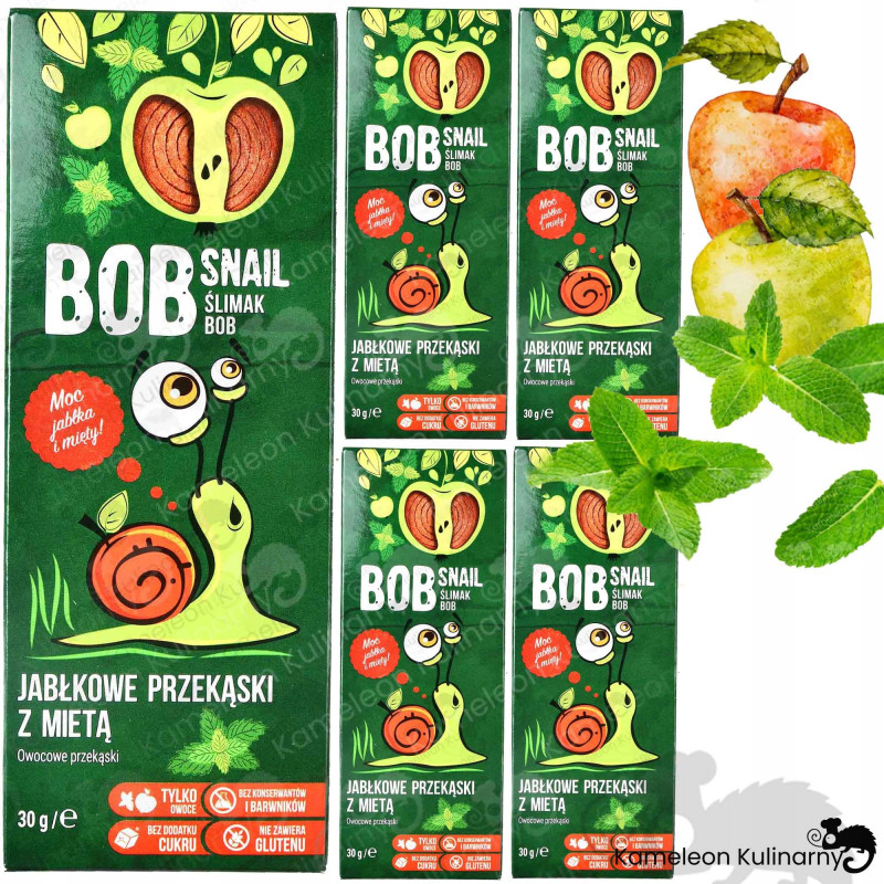 ŚLIMAK BOB SNAIL PRZEKĄSKA OWOCOWA BEZ CUKRU JABŁKO-MIĘTA 30G x 5szt 150G