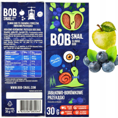 ŚLIMAK BOB SNAIL PRZEKĄSKA OWOCOWA bez cukru JABŁKOWO-BORÓWKOWA borówka 30G