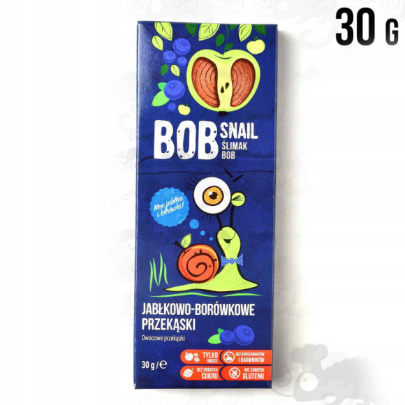 ŚLIMAK BOB SNAIL PRZEKĄSKA OWOCOWA bez cukru JABŁKOWO-BORÓWKOWA borówka 30G ŚLIMAK BOB SNAIL PRZEKĄSKA OWOCOWA bez cukru JABŁKOWO-BORÓWKOWA borówka 30G
