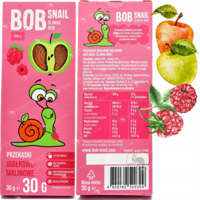 ŚLIMAK BOB SNAIL PRZEKĄSKA OWOCOWA bez cukru JABŁKOWO-MALINOWA MALINA 30G