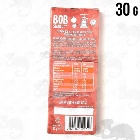 ŚLIMAK BOB SNAIL PRZEKĄSKA OWOCOWA BEZ CUKRU JABŁKOWO-TRUSKAWKOWA 30G ŚLIMAK BOB SNAIL PRZEKĄSKA OWOCOWA BEZ CUKRU JABŁKOWO-TRUSKAWKOWA 30G