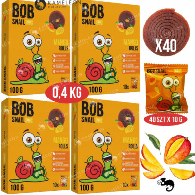 ŚLIMAK BOB SNAIL przekąska owocowa BEZ CUKRU MANGO 100G x4 0,4KG 40szt x10g