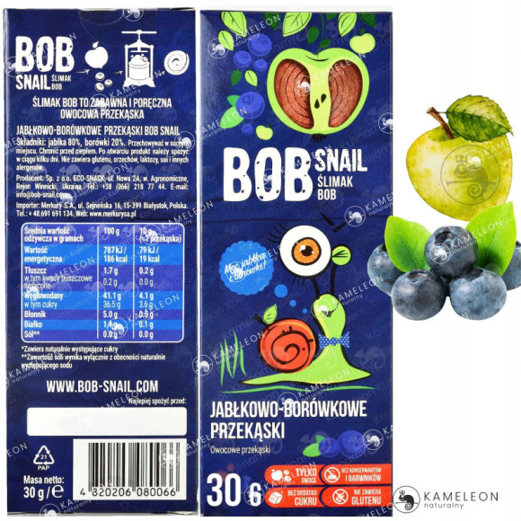 ŚLIMAK BOBSNAIL PRZEKĄSKA JABŁKO BORÓWKA 10szt MIX