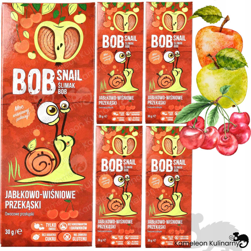 ŚLIMAK BOBSNAIL PRZEKĄSKA JABŁKO-WIŚNIA jabłko Wiśnia bez cukru 30G x5 150G