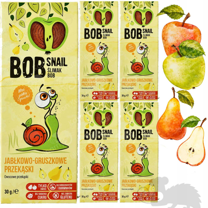 ŚLIMAK BOBSNAIL PRZEKĄSKA OWOCOWA BEZ CUKRU JABŁKO-GRUSZKA 30G x5szt 150G