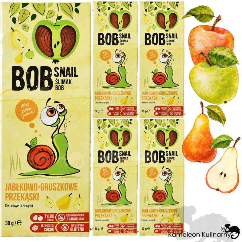 ŚLIMAK BOBSNAIL PRZEKĄSKA OWOCOWA BEZ CUKRU JABŁKO-GRUSZKA 30G x5szt 150G