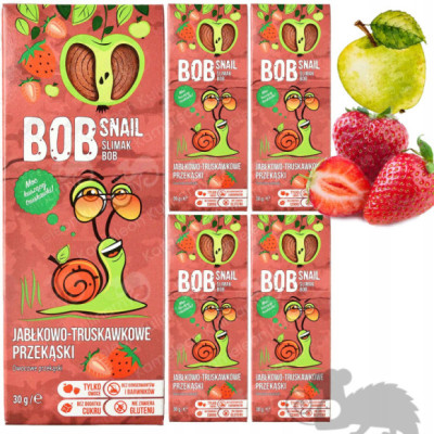ŚLIMAK BOBSNAIL PRZEKĄSKA OWOCOWA BEZ CUKRU JABŁKO-TRUSKAWKA 30 x5 150G