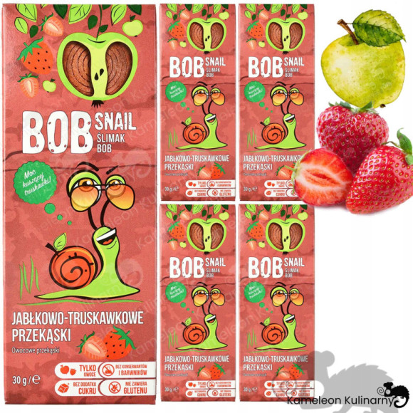 ŚLIMAK BOBSNAIL PRZEKĄSKA OWOCOWA BEZ CUKRU JABŁKO-TRUSKAWKA 30 x5 150G ŚLIMAK BOBSNAIL PRZEKĄSKA OWOCOWA BEZ CUKRU JABŁKO-TRUSKAWKA 30 x5 150G