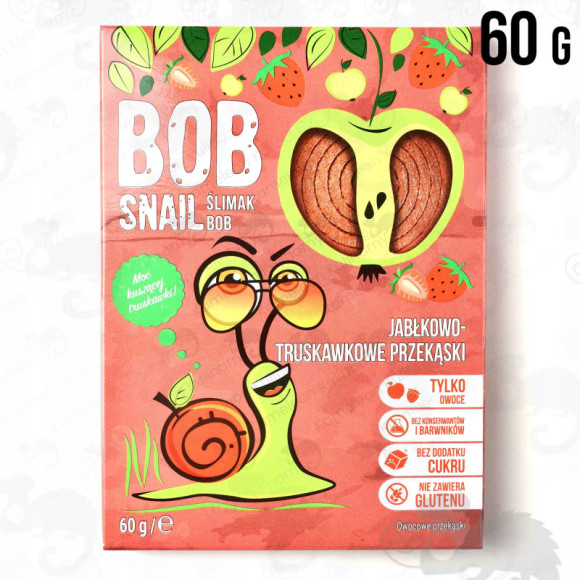 ŚLIMAK BOBSNAIL PRZEKĄSKA owocowa JABŁKOWO-TRUSKAWKOWA Jabłko Truskawka 60G ŚLIMAK BOBSNAIL PRZEKĄSKA owocowa JABŁKOWO-TRUSKAWKOWA Jabłko Truskawka 60G