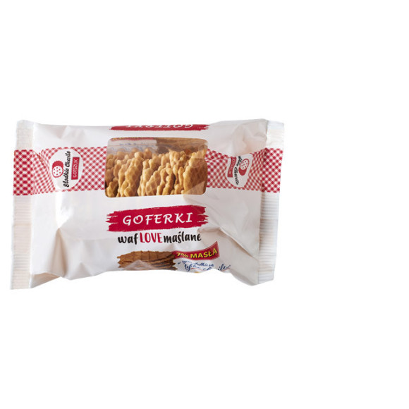 GOFERKI WAFLOWE waflove MAŚLANE wafle z masłem 7% SŁODKIE 70g GOTSZLIK GOFERKI WAFLOWE waflove MAŚLANE wafle z masłem 7% SŁODKIE 70g GOTSZLIK