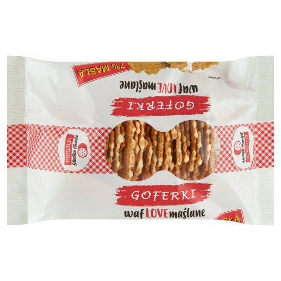 GOFERKI WAFLOWE waflove MAŚLANE wafle z masłem 7% SŁODKIE 70g GOTSZLIK GOFERKI WAFLOWE waflove MAŚLANE wafle z masłem 7% SŁODKIE 70g GOTSZLIK