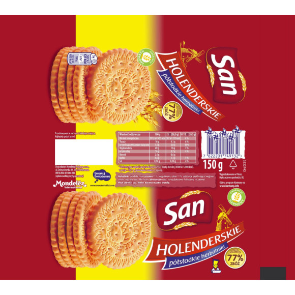 HERBATNIKI HOLENDERSKIE PÓŁSŁODKIE ciastka ciasteczka 77% ZBÓŻ ! SAN 150G HERBATNIKI HOLENDERSKIE PÓŁSŁODKIE ciastka ciasteczka 77% ZBÓŻ ! SAN 150G