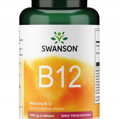 Swanson WITAMINA B12 1000mcg 250tbl do ssania TRUSKAWKA