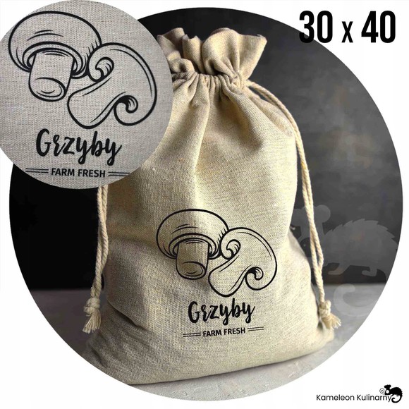 WOREK BAWEŁNIANY A LA LNIANY DUŻY 30x40 GRZYBY nadruk z
