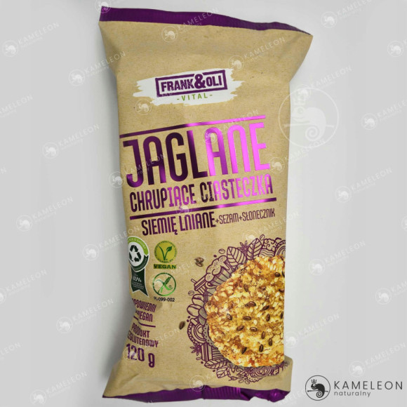 FRANK&OLI wegańskie JAGLANE CIASTECZKA SIEMIĘ SEZAM SŁONECZNIK bez glutenu 120G x5szt FRANK&OLI wegańskie JAGLANE CIASTECZKA SIEMIĘ SEZAM SŁONECZNIK bez glutenu 120G x5szt