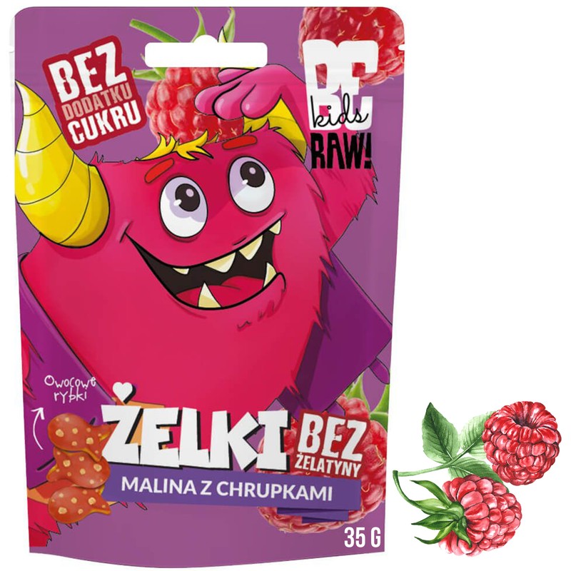BE RAW KIDS zdrowe ŻELKI BEZ CUKRU ŻELATYNY mix 4 smaków