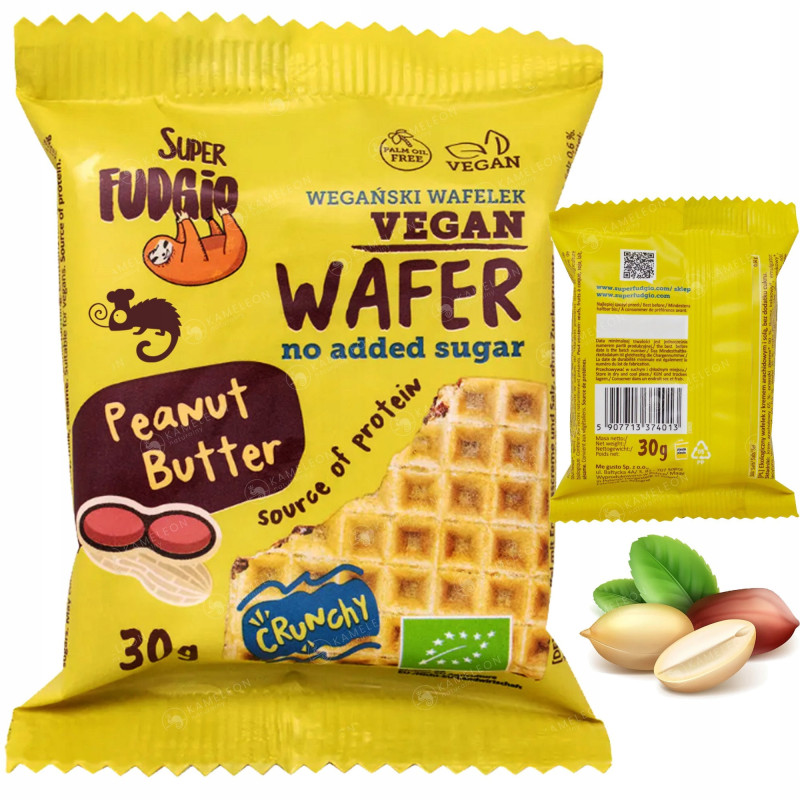 EKO WAFELEK Z KREMEM KAKAO ORZECH BEZ CUKRU SŁODZONE DAKTYLAMI 30G FUDGIO