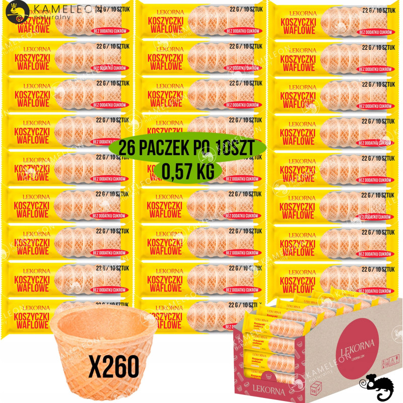 KOSZYCZKI WAFLOWE UNIWERSALNE bez cukru WAFLE WAFELKI 4,5x3cm 260szt 0,57KG