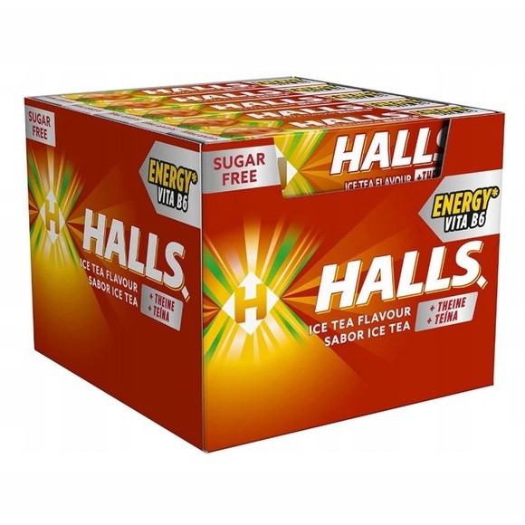 HALLS ENERGY cukierki w kofeiną i wit b6 smak ICE TEA BEZ