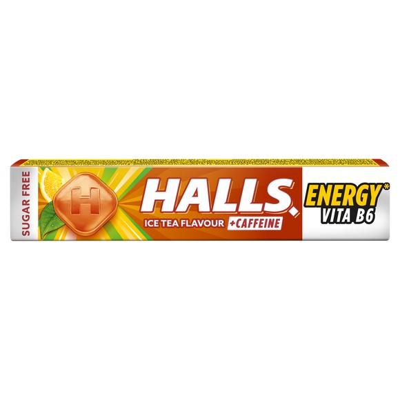 HALLS ENERGY cukierki w kofeiną i wit b6 smak ICE TEA BEZ