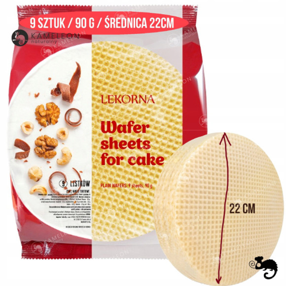 WAFLE TORTOWE SUCHE KLASYCZNE JASNE do deserów wafelków wafli 22cm 9szt 90G WAFLE TORTOWE SUCHE KLASYCZNE JASNE do deserów wafelków wafli 22cm 9szt 90G