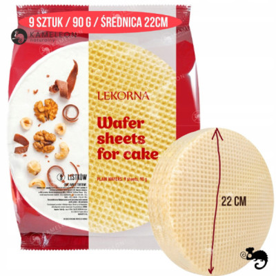 WAFLE TORTOWE SUCHE KLASYCZNE JASNE do deserów wafelków wafli 22cm 9szt 90G