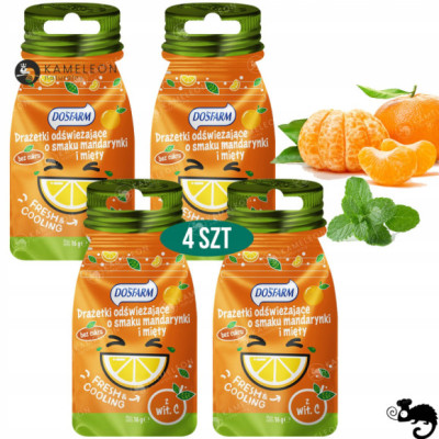 CUKIERKI DRAŻE ODŚWIEŻAJĄCE Mandarynka + Mięta + Wit.C - BEZ CUKRU 16G x4