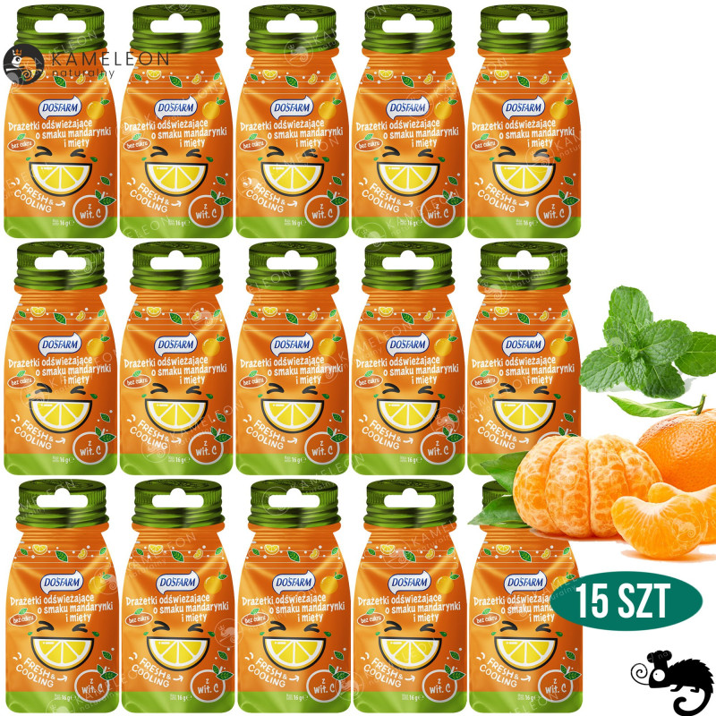 CUKIERKI DRAŻE ODŚWIEŻAJĄCE Mandarynka + Mięta + Wit.C - BEZ CUKRU 16G x4