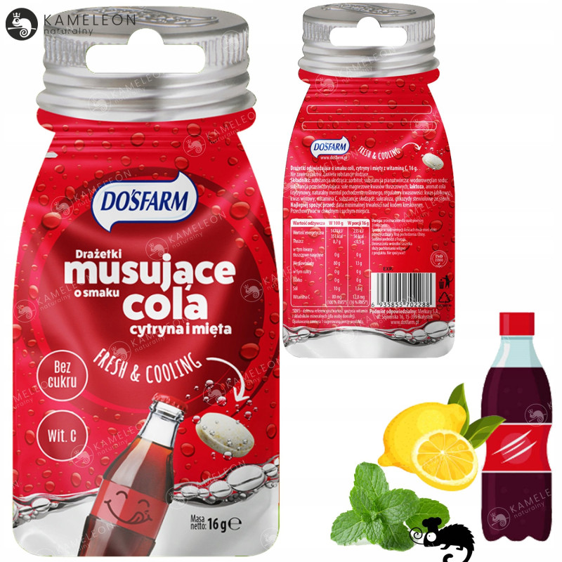 CUKIERKI DRAŻE ODŚWIEŻAJĄCE MUSUJĄCE cola + cytryna + mięta BEZ CUKRU 16G