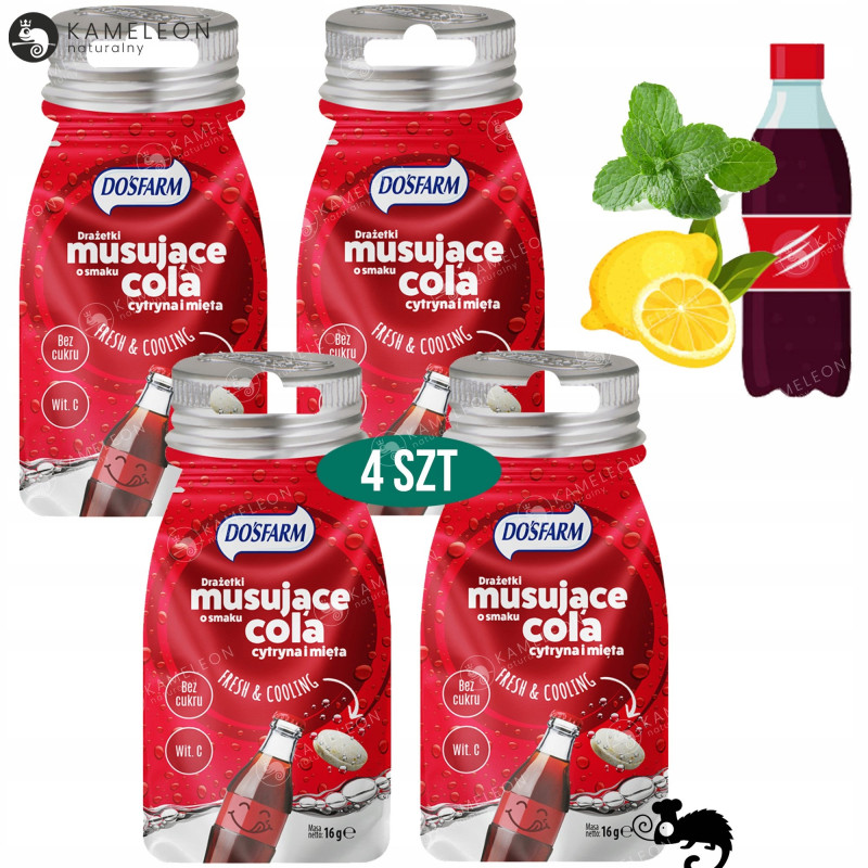CUKIERKI DRAŻE ODŚWIEŻAJĄCE MUSUJĄCE cola + cytryna + mięta BEZ CUKRU 16G