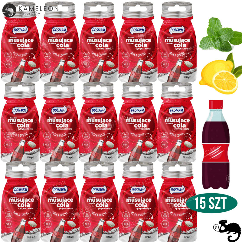 CUKIERKI DRAŻE ODŚWIEŻAJĄCE MUSUJĄCE cola + cytryna + mięta BEZ CUKRU 16G