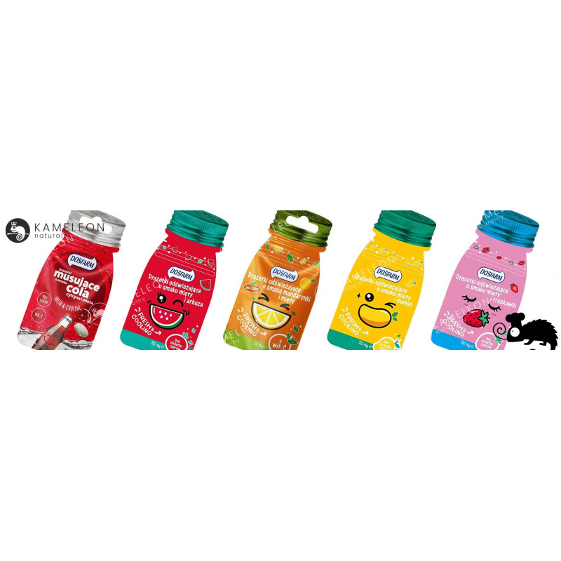 CUKIERKI DRAŻE ODŚWIEŻAJĄCE MUSUJĄCE cola + cytryna + mięta BEZ CUKRU 16G