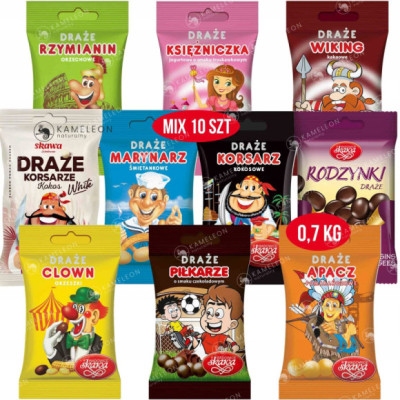DRAŻE CUKIERKI POLSKIE SŁODYCZE Z TRADYCJĄ Skawa MIX 10 SMAKÓW 700g 0,7kg