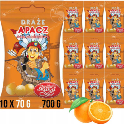 DRAŻE cukierki słodycze pomarańczowe APACZ SKAWA 70g x10szt 700g 0,7KG