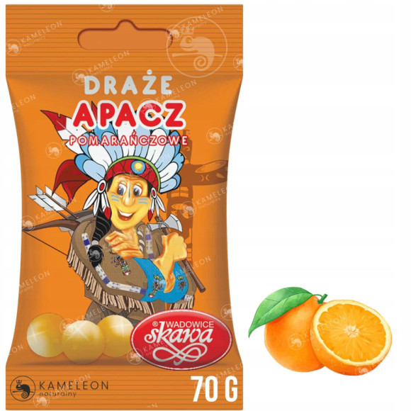 DRAŻE cukierki smak pomarańczowy APACZ SKAWA 70g x 5szt 350g 0,35KG DRAŻE cukierki smak pomarańczowy APACZ SKAWA 70g x 5szt 350g 0,35KG