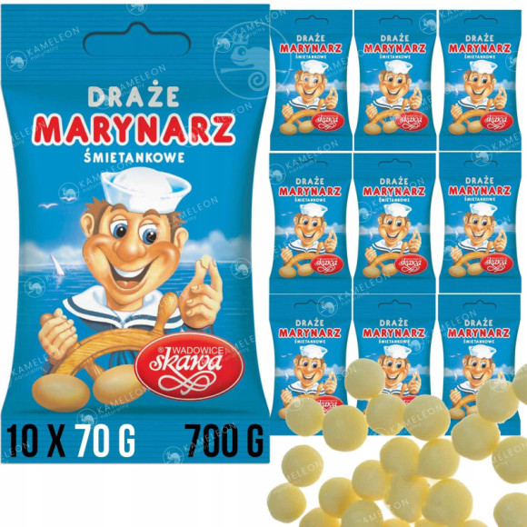 DRAŻE cukierki śmietankowe MARYNARZE Skawa 70g x10szt 700g 0,7KG DRAŻE cukierki śmietankowe MARYNARZE Skawa 70g x10szt 700g 0,7KG
