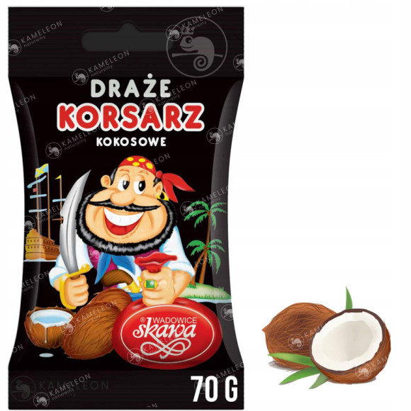DRAŻE KORSARZE cukierki kokosowe kokos SKAWA 1szt 70G DRAŻE KORSARZE cukierki kokosowe kokos SKAWA 1szt 70G