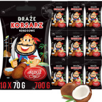 DRAŻE KORSARZE cukierki kokosowe kokos SKAWA 70g x10szt 700g 0,7KG