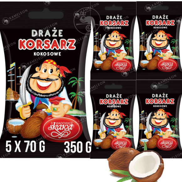 DRAŻE KORSARZE kokosowe kokos SKAWA 70g x 5szt 350g 0,35KG DRAŻE KORSARZE kokosowe kokos SKAWA 70g x 5szt 350g 0,35KG