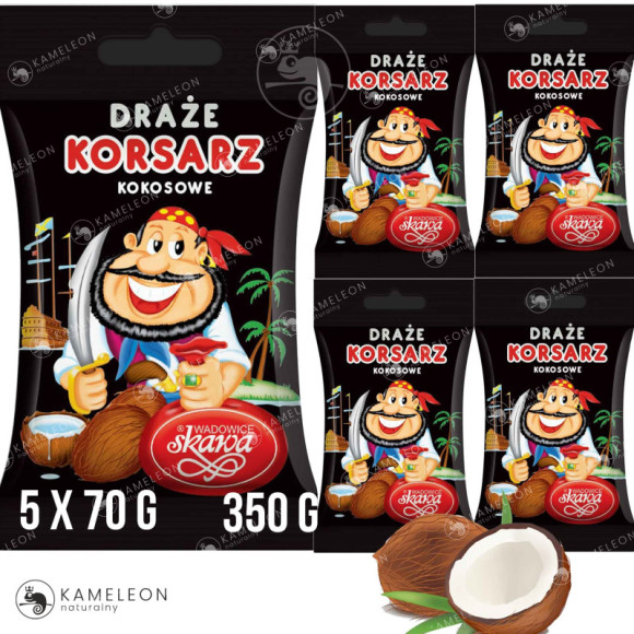 DRAŻE KORSARZE kokosowe kokos SKAWA 70g x 5szt 350g 0,35KG DRAŻE KORSARZE kokosowe kokos SKAWA 70g x 5szt 350g 0,35KG