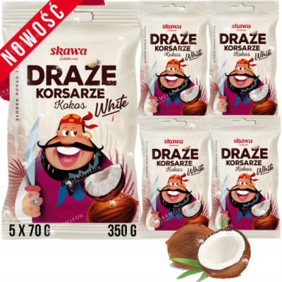 DRAŻE KORSARZE KOKOSOWE WHITE BIAŁE SKAWA 70g x 5szt 350g 0,35KG