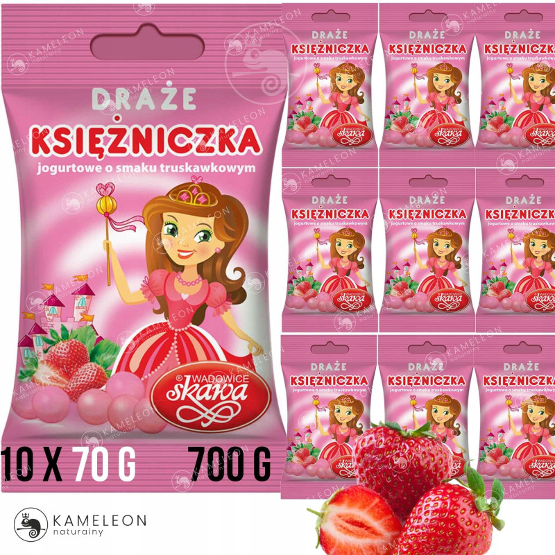 DRAŻE KSIĘŻNICZKA jogurtowe truskawkowe SKAWA 70g x10szt 700g 0,7KG