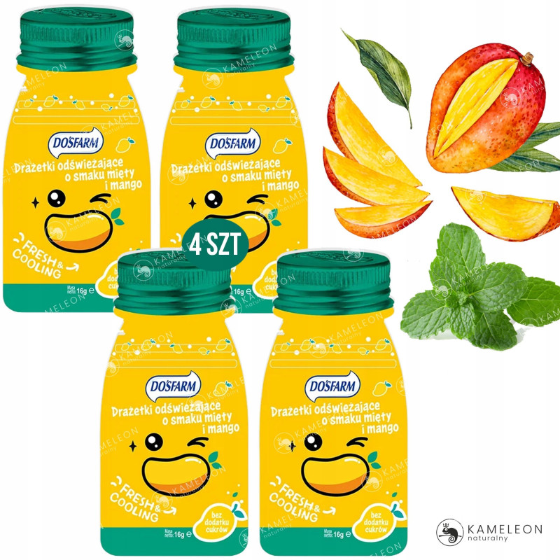 DRAŻE ODŚWIEŻAJĄCE mango mięta SORBITOL WITAMINA C 4szt.