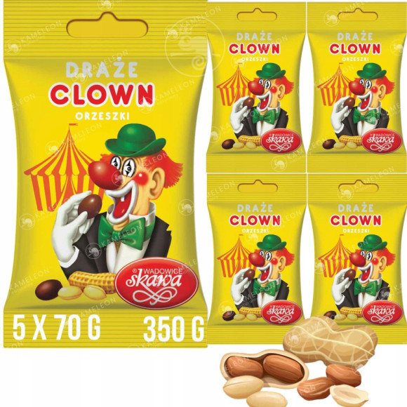 DRAŻE ORZESZKI CLOWN cukierki SKAWA 70g x 5szt 350g 0,35KG DRAŻE ORZESZKI CLOWN cukierki SKAWA 70g x 5szt 350g 0,35KG