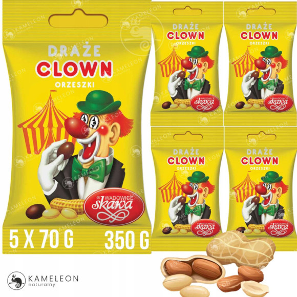 DRAŻE ORZESZKI CLOWN cukierki SKAWA 70g x 5szt 350g 0,35KG DRAŻE ORZESZKI CLOWN cukierki SKAWA 70g x 5szt 350g 0,35KG
