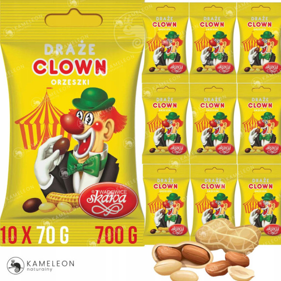 DRAŻE ORZESZKI CLOWN SKAWA polskie cukierki SKAWA 70g x10szt 700g 0,7KG DRAŻE ORZESZKI CLOWN SKAWA polskie cukierki SKAWA 70g x10szt 700g 0,7KG
