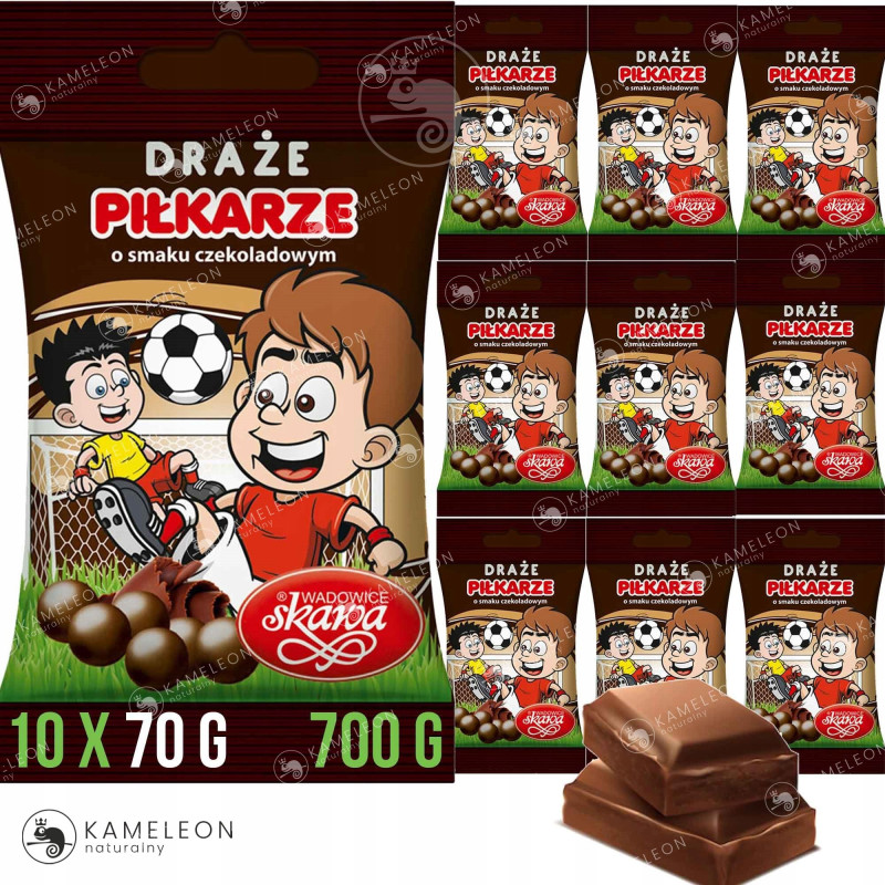 DRAŻE PIŁKARZE Polskie Cukierki Czekoladowe SKAWA 70g x10szt 700g 0,7KG