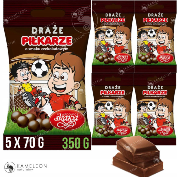 DRAŻE PIŁKARZE smak czekoladowy czekoladowe SKAWA 70g x 5szt 350g 0,35KG DRAŻE PIŁKARZE smak czekoladowy czekoladowe SKAWA 70g x 5szt 350g 0,35KG