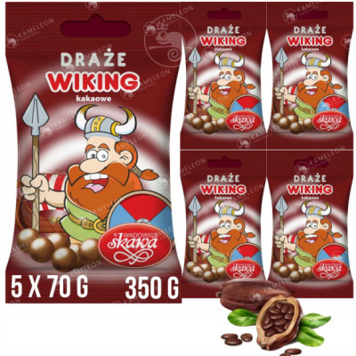 DRAŻE WIKINGOWIE cukierki kakaowe kakao SKAWA 70g x 5szt 350g 0,35KG